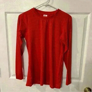 ZYIA Active Laser Cut Pullover T-Shirt Top Large Red Long Sleeve Stretch Workout